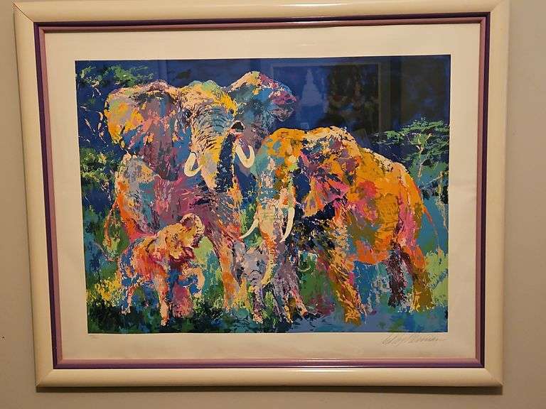 Large Beautiful Framed 48.5x39.5" Original Serigraph Silk Screen Print of "Elephant Family" by LeRoy Neiman Signed & Numbered 241/300 w/Appraised Value Letter... image