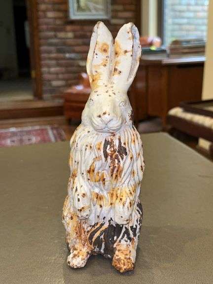 White Distressed Cast Rabbit Architectural Finial…..8-3/4” tall…..very heavy (approx. 9lbs)…..for indoor or outdoor use image