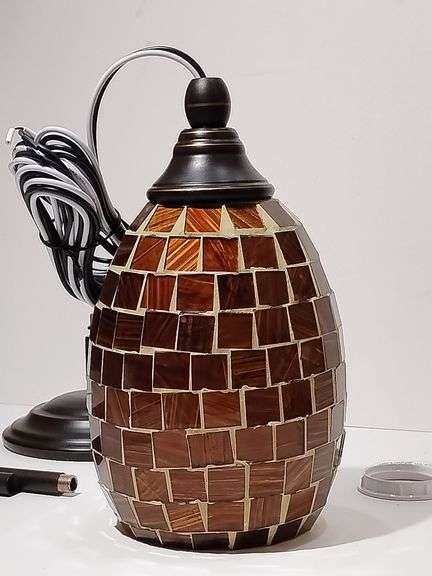 Pendant Light, Brown Mosaic Globe, Bronze Metal. Ceiling or wall mount. Wayfair, new in box, untested. image