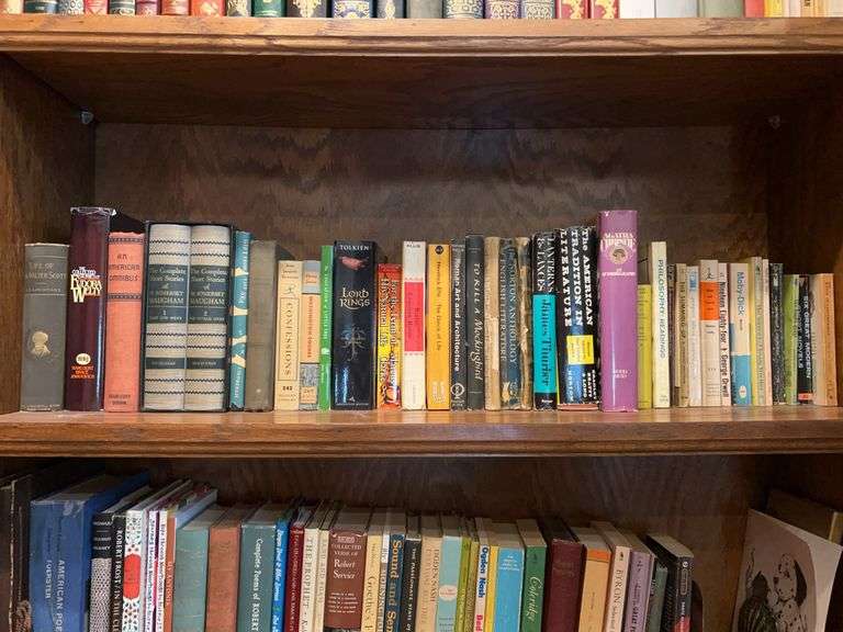 Shelf of both hardback and paperback books by various authors and various genres…..items above or below are not included image