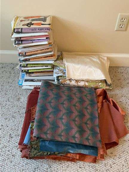 Fabric/upholstery remnants and large grouping of vintage sewing patterns….Simplicity, Vogue, McCall’s, Butterick image