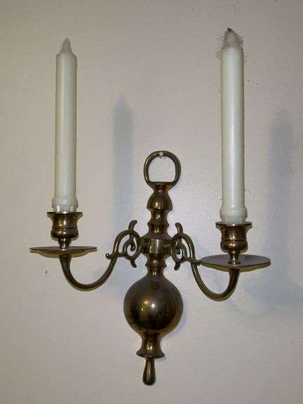 Pair of brass 2-arm wall sconce candleholders…..9-3/4 x 11-1/2….see all pics image