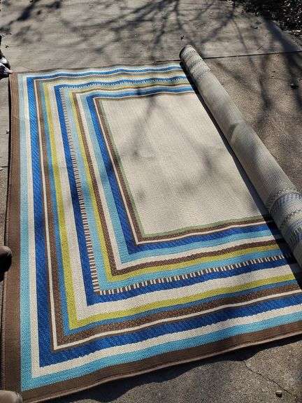 New Oriental Weavers Rug, just unwrapped . "Caspain" blue, green, brown, indoor/outdoor, 7'10" x 10'10". image
