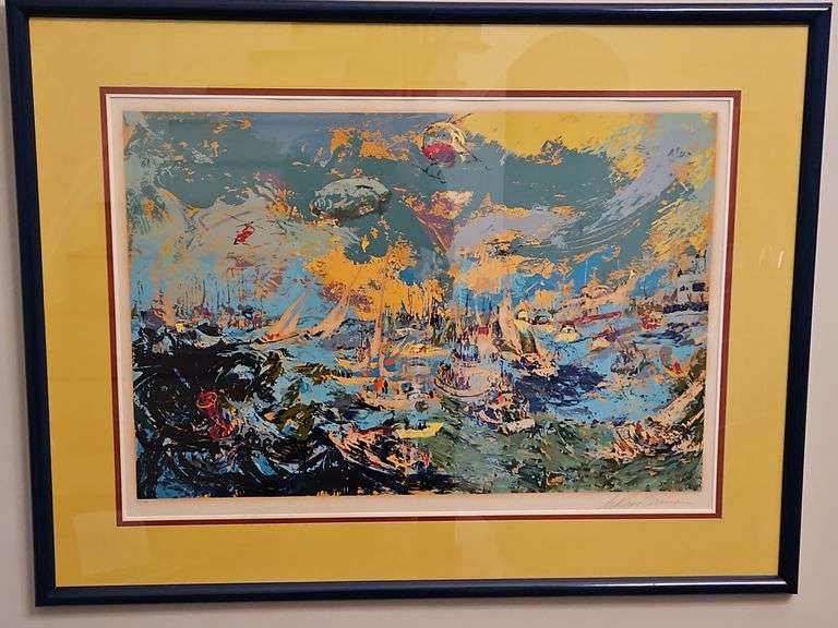Large Beautiful Framed 47.25x36.5" Original Serigraph Silk Screen Print of "Spectator's Fleet" by LeRoy Neiman Signed & Numbered 69/300 w/Appraised Value Letter... image