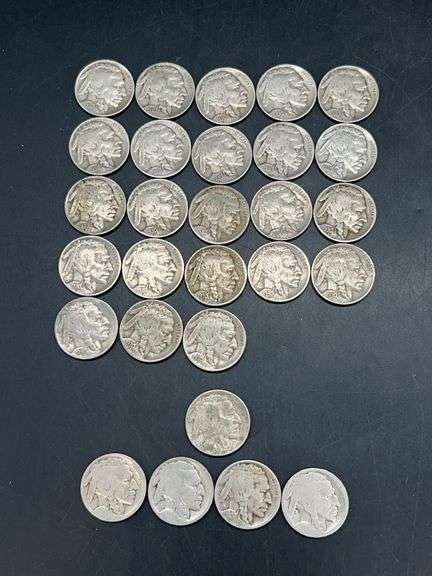 (23) 1930-S Buffalo Head Nickels, (1) 1936 with no mint mark and (4) that are quite faded image