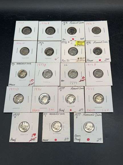 (19) 1976 and 1977 Roosevelt Dimes….mint marks P, S and D image