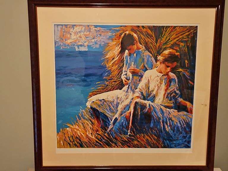 Very Large Beautiful Framed 53x50" Limited Edition Serigraph of "Panarea" by Nicola Simbari Signed & Numbered e or c. r./xx in Pencil (SEE PIC); Embossed Seal over Signature in Pencil (SEE PIC) NO PAPERWORK... image