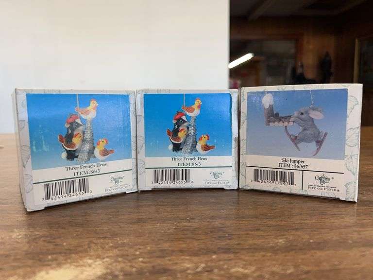 (3) Fitz & Floyd Charming Tails porcelain ornaments….all are packaged in original boxes so pics are limited image