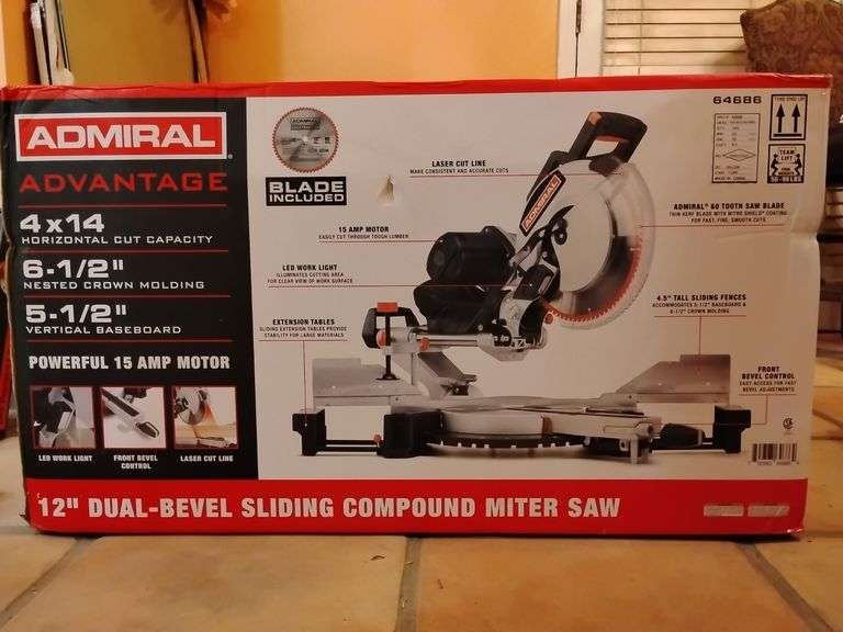 ADMIRAL 12" Dual-Bevel Sliding Compound Miter Saw, new in box never opened. Untested. image