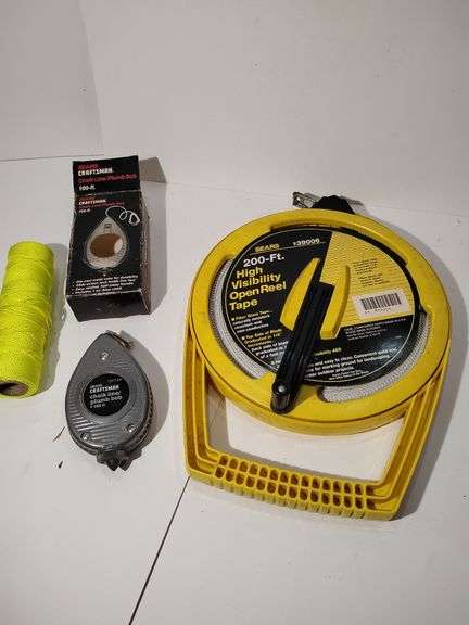 200-Ft. High Visibility Open Reel Tape, Sears, 100-Ft. Chalk Line/Plumb Bob, Spool Neon Yellow Nylon String image