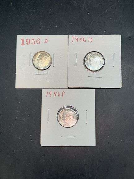 (3) 1956 Silver Roosevelt Dimes….mint mark P and D image