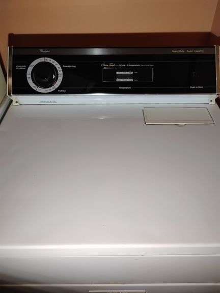 Whirlpool Heavy Duty Super Capacity Clean Touch 6 Cycle 4 Temperature Dryer, used, older, works, just dried a load. Model No. LEC6848AW1. image