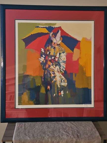 Large Beautiful Framed 42.5x43.5" Limited Edition Serigraph of "Clown a l'ombrelle" by Nicola Simbari Signed & Numbered E.I. 1/6 NO PAPERWORK... image