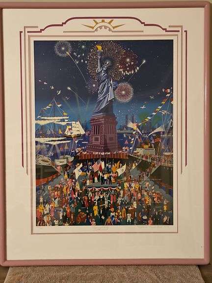Large Beautiful Framed 33.5x41.5" Original "Regular Edition" Serigraph of "Statue of Liberty Centennial" by Melanie Taylor Kent Signed & Numbered 464/600 w/COA & Replacement Value Letter... image
