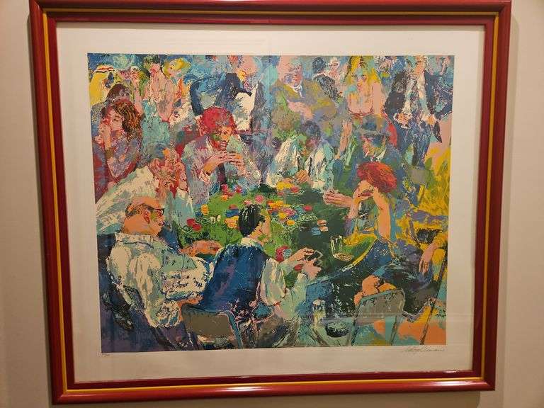 Large Beautiful Framed 48x42" Original Serigraph Silk Screen Print of "Stud Poker" by LeRoy Neiman Signed & Numbered 204/300 w/COA & Appraised Value... image