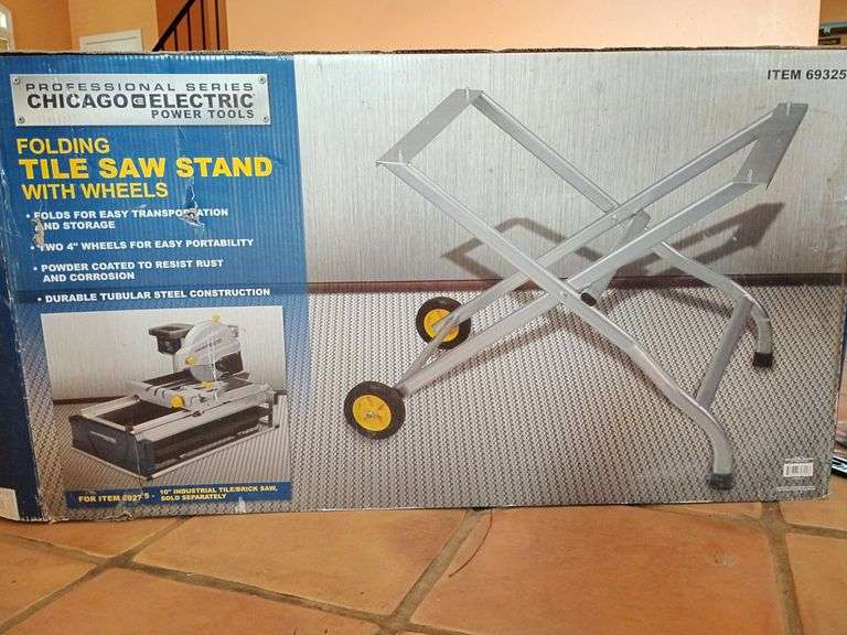 Tile Saw Stand Only Folding with Wheels, Item 69325, Chicago Electric Brand, New in box, untested image
