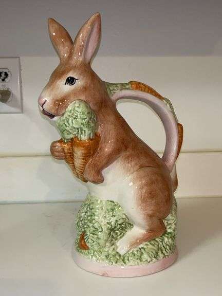Adorable Andre West hand painted Italian ceramic rabbit pitcher…..13-1/2” tall image