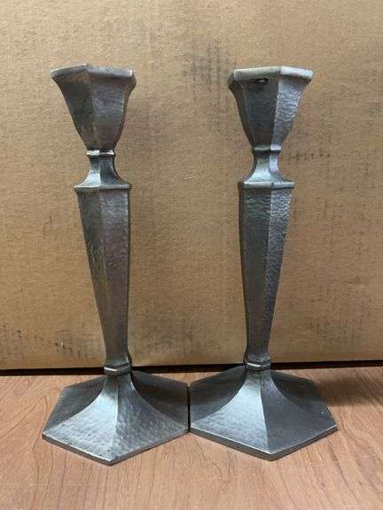 Matching pair of Dept. 56 Pewter Candlesticks…..10” tall image