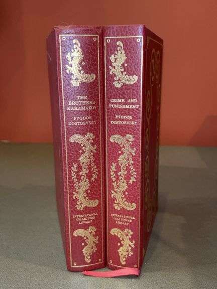 “The Brothers Karamazov” and “Crime and Punishment” by Fyodor Dostoevsky…..both are leather bound, gold stamped, ribbon bookmark and gold gilt edges image