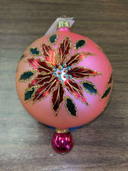 Christopher Radko Vintage Pink 2000 Winter Star Blossom Glass Ornament (approx. 6” from top to bottom)…..NO BOX and slight scratching image