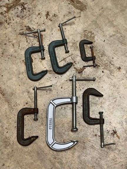 Grouping of (6) various size “C” clamps image