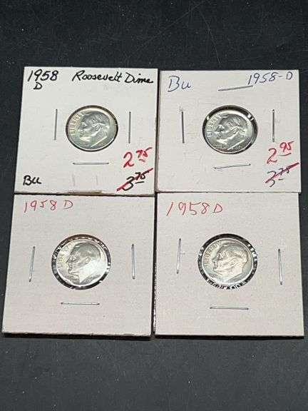 (4) 1958-D Silver Roosevelt Dimes image