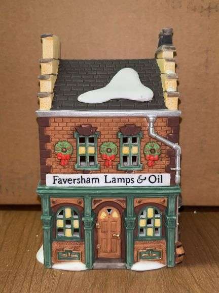 Dept. 56 Heritage Village Collection Dickens’ Village Series lighted “Faversham Lamps & Oil” porcelain piece image