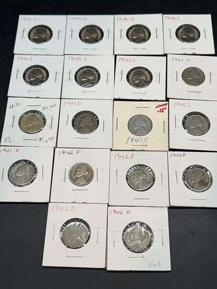 (18) Jefferson Nickels…..years 1940, 1941, 1942….mint marks P/D/S image
