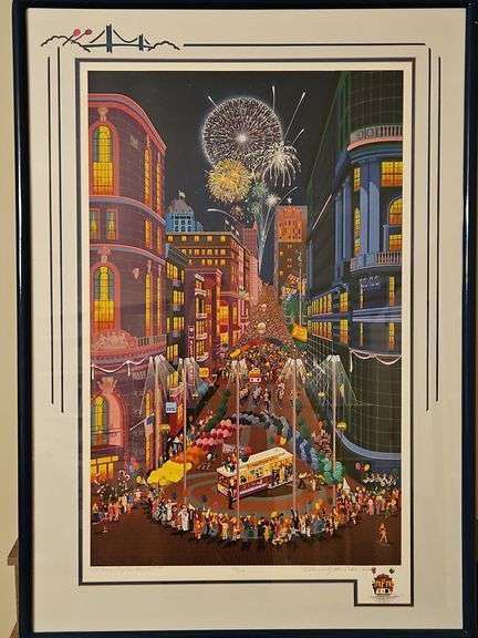 Large Beautiful Framed 32x45.5" Original "Remarqued Edition" Serigraph of "Return of the Cable Cars" by Melanie Taylor Kent Signed & Numbered 140/150 w/COA & Replacement Value Letter... image