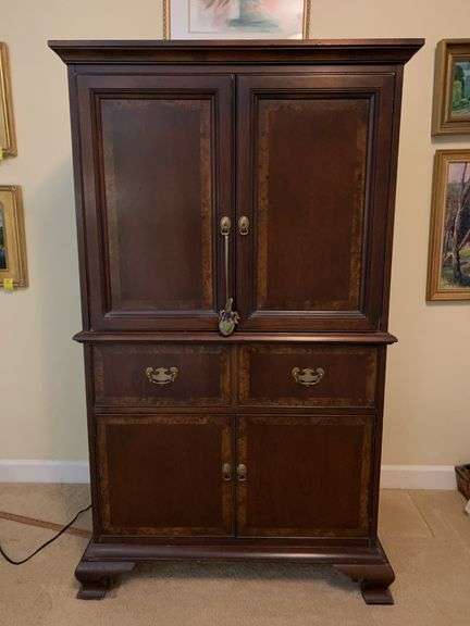 HEKMAN FURNITURE Traditional Style 39" Banded Mahogany TV Media Chest / Armoire…..see description…..36-3/4 x 23-1/4 x 63-1/2 tall￼ image