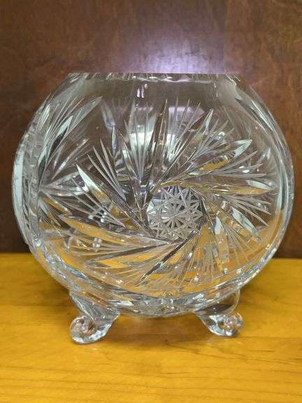 American Crystal Footed Rose Bowl Vase in Pinwheel design…..3-1/2”D x 7” tall image