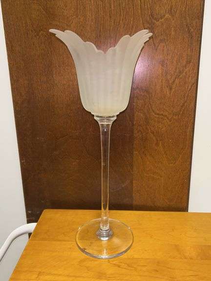 Beautiful Vintage Frosted Tulip Lotus Candleholder…..14-3/4” tall image