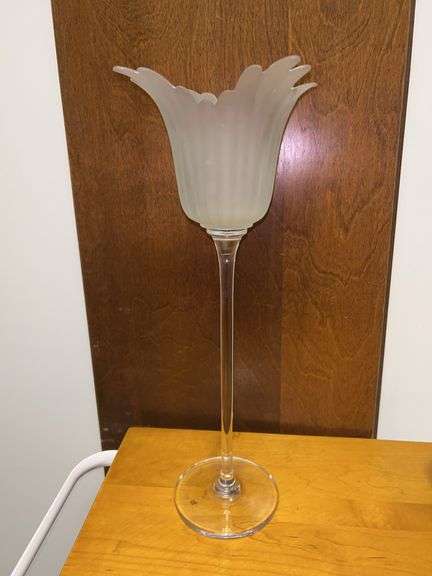 Beautiful Vintage Frosted Tulip Lotus Candleholder…..16-3/4” tall image