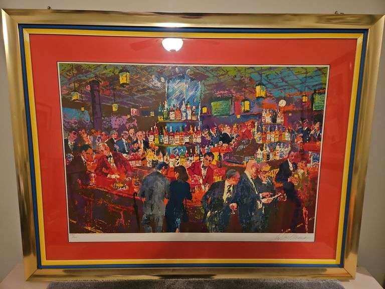 Large Beautiful Framed 50.75x39" Original Serigraph Silk Screen Print of "Harry's Wall Street Bar" by LeRoy Neiman Signed & Numbered 597/600 w/COA & Appraised Value... image
