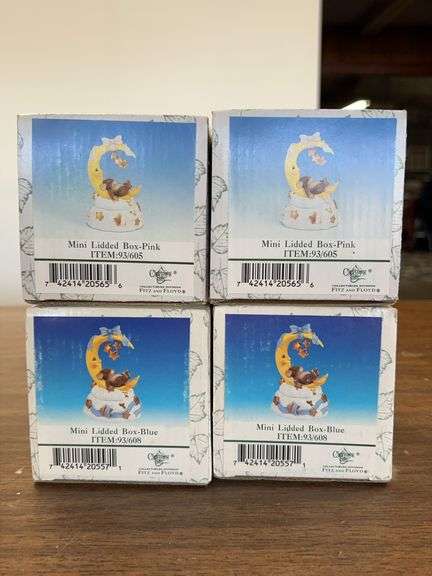 (2 of each) Fitz & Floyd Charming Tails “Mini Lidded Box-Pink and Mini Lidded Box-Blue….all in original packaging and boxes so pics are limited image