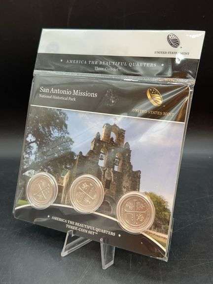 2019 3-Quarter Set San Antonio Missions - National Historical Park Uncirculated and Proof Silver US Mint “America The Beautiful” coins…..info on COA indicates 5.670 grams image