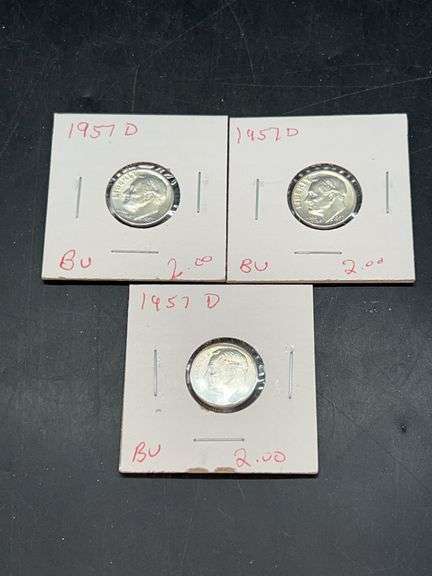 (3) 1957-D Silver Roosevelt Dimes image