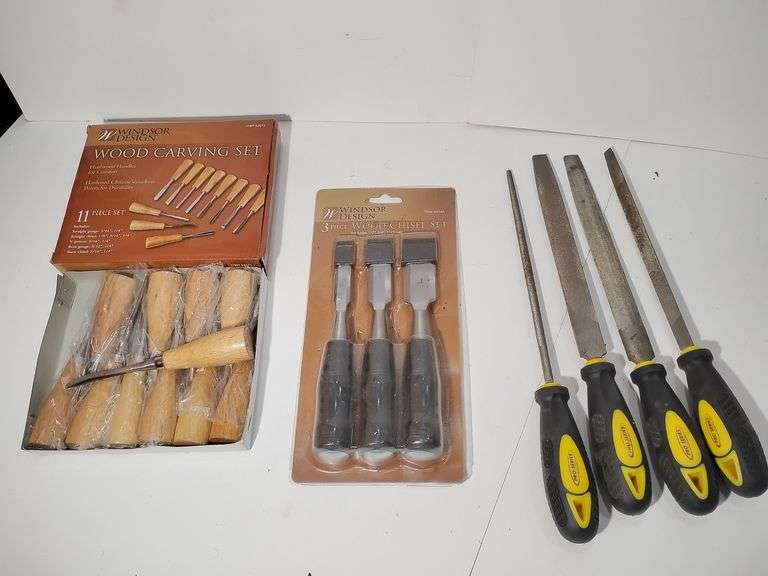 11 pc. Wood Carving Set new, 3 pc Wood Chisel Set new, 4 Files lightly used. image