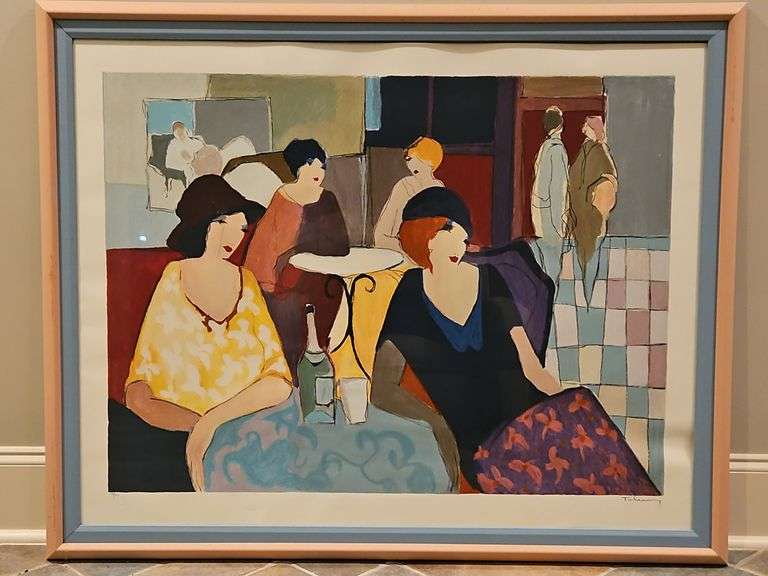 Very Large Beautiful Wood Framed 52x42" Limited Edition Serigraph of "Aperitif" by Itzchak Tarkay Signed & Numbered 38/300 Embossed Seal on Print but NO PAPERWORK... image