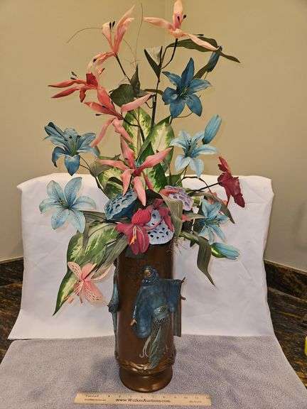 Erté Limited Edition 14" Tall Bronze Vase "Fantasy Vase" w/Artificial Arrangement; Signature Stamped & Numbered 146/275 w/Certificate of Value... image