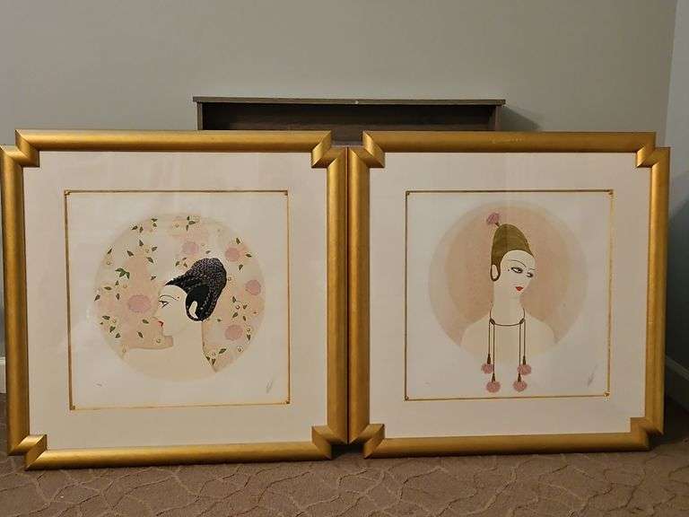 Pair of Beautiful Framed 33x33" Original Serigraph Prints of "Roses & Carnations" by Erté Signed & Numbered 287/300 w/COAs... image