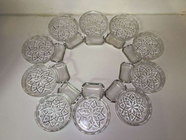 Set of (10) Vintage Fostoria Glass Coasters with Tea Bag - Spoon Rest with Star Pattern image