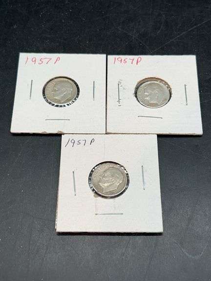 (3) 1957-P Silver Roosevelt Dimes image