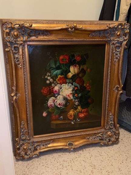 Beautifully framed Swalter floral still life print…..30-1/2 x 35 image