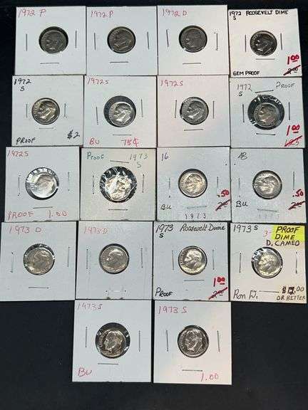 (18) 1972  and 1973 Roosevelt Dimes….mint marks P, S and D image