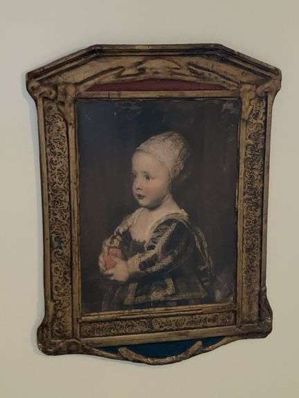 Vintage Framed Print, Old Master Print, Van Deck, "Baby Stewart”…..19-3/4 x 25-1/2…..does show wear from age image