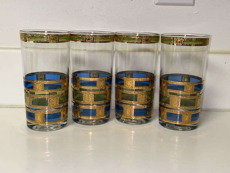 Set of (4) Vintage MCM Culver "Empress" Highball Stained Glass w/ 22k Gold Trim image