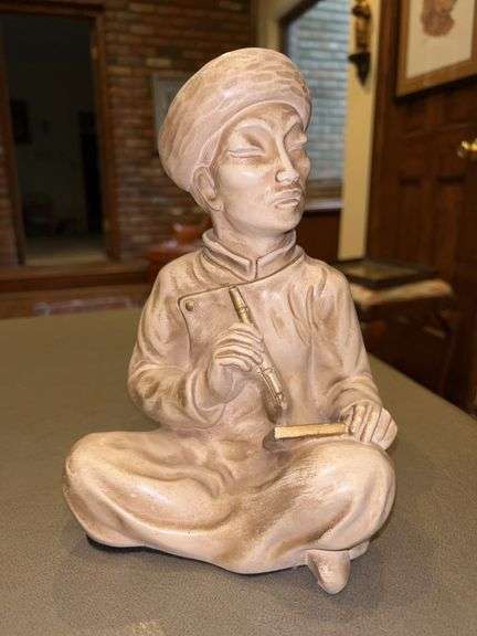 vintage Mid-Century Universal Statuary Corp. Asian Mathematician chalkware figurine…..9-1/4” tall image
