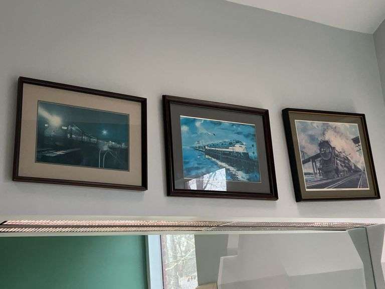 Grouping of (3) train prints…..located in library bathroom above garden tub image