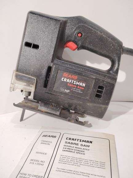 Craftsman Sabre Saw 1/4 HP, 5/8" stroke, Variable Speed, lightly used, untested. With Owners Manual image